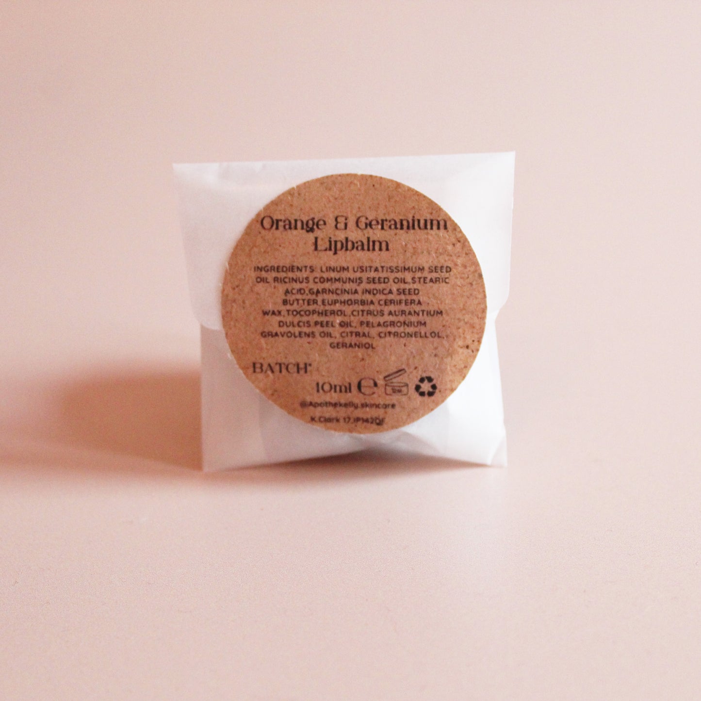 Natural Vegan Lipbalm Orange & Geranium